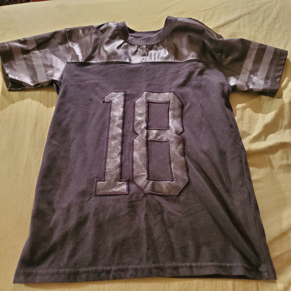 Boys Black Leather Feel #18 Short Sleeve TShirt